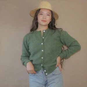 Vintage 1960s green wool cardigan sweater